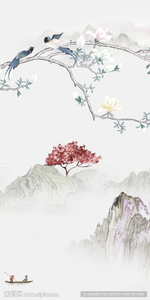 花鸟玄关中式画 tif分层