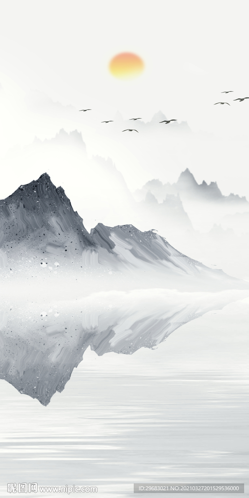 中式山水画玄关画 TIF分层