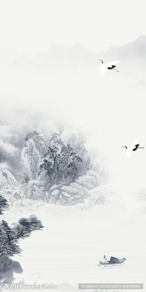 大气山水画玄关画 TIF分层