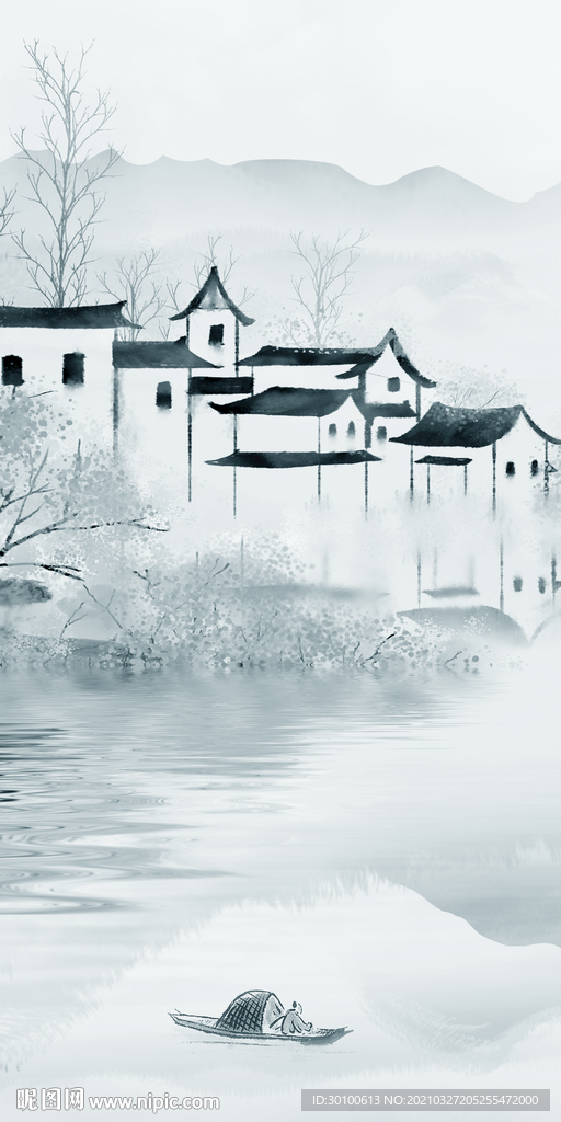 江南山水玄关框画 tif分层