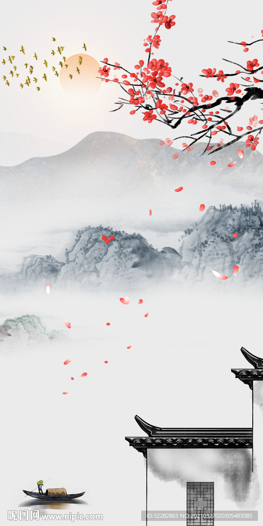 徽派高档玄关分层画