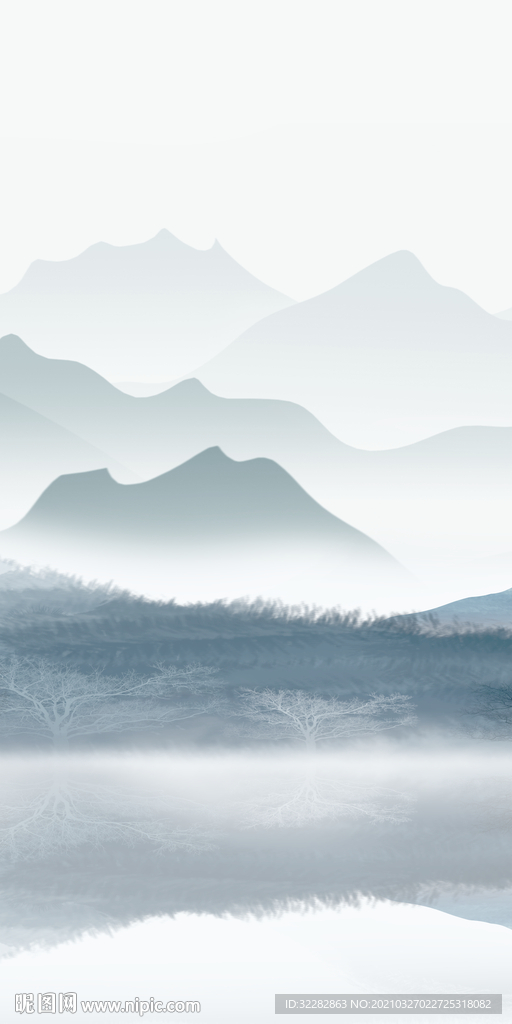 别墅玄关山水分层画