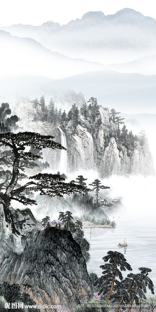 国画玄关山水无框画