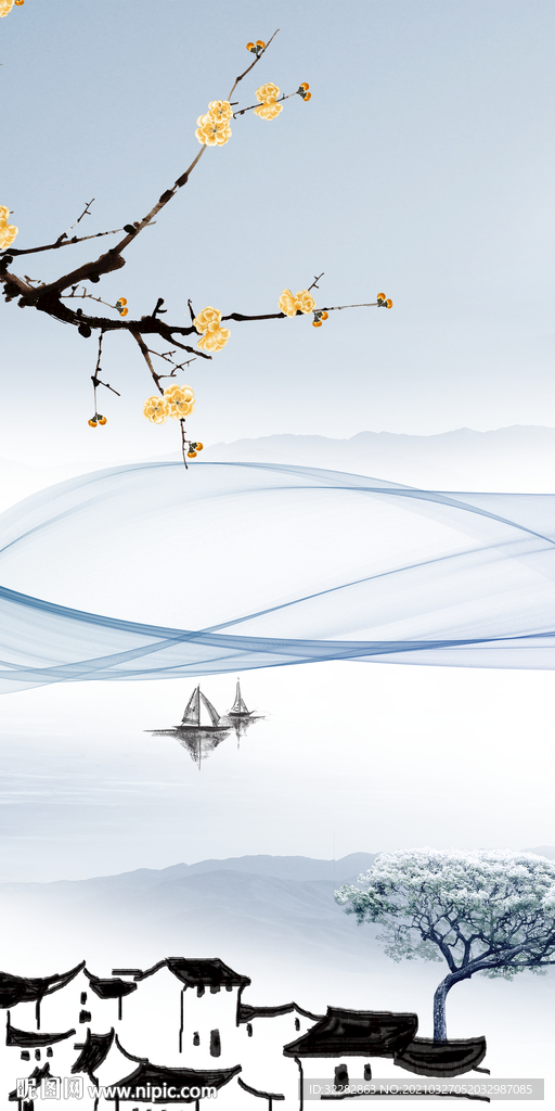 江南玄关画风景画 TIF分层