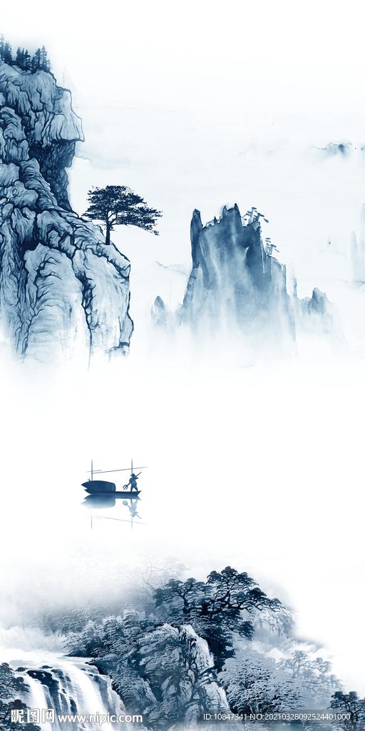 蓝色中式唯美玄关 TIF分层