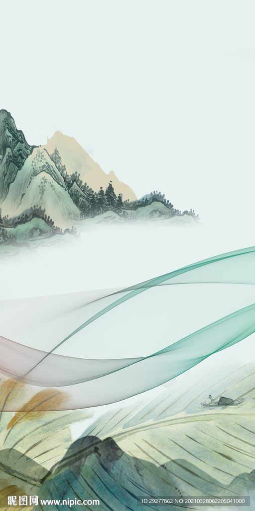 新中式玄关山水背景 TIF分层
