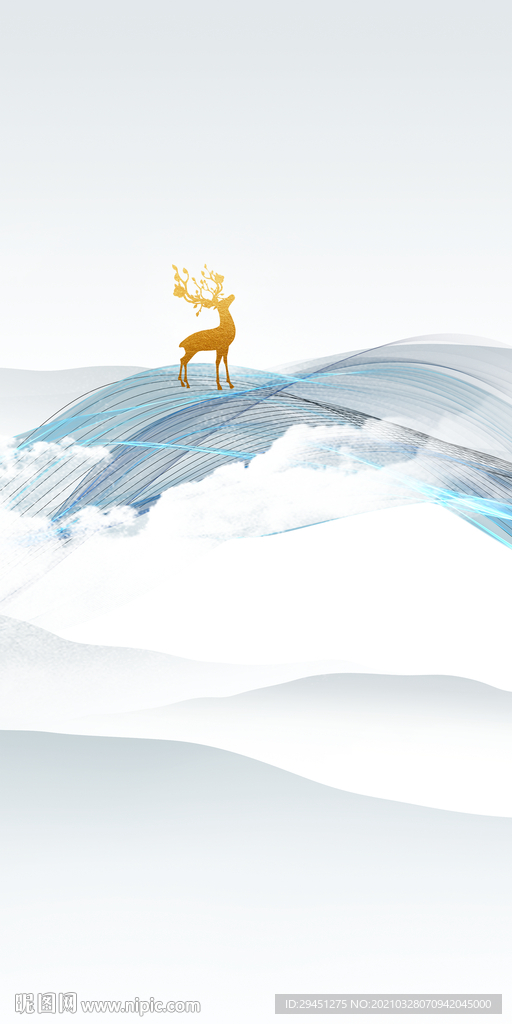 麋鹿玄关风景山水 TIF分层