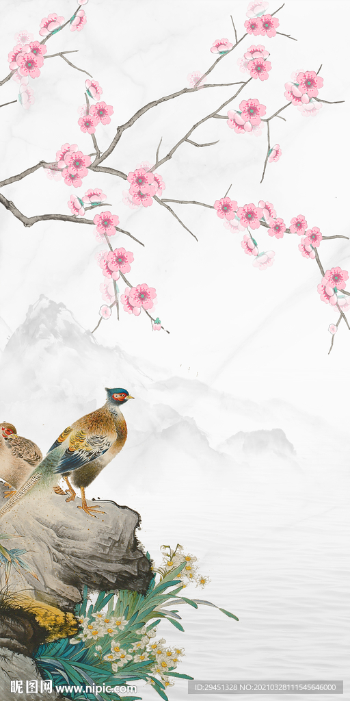 花鸟框画玄关背景 TIF分层