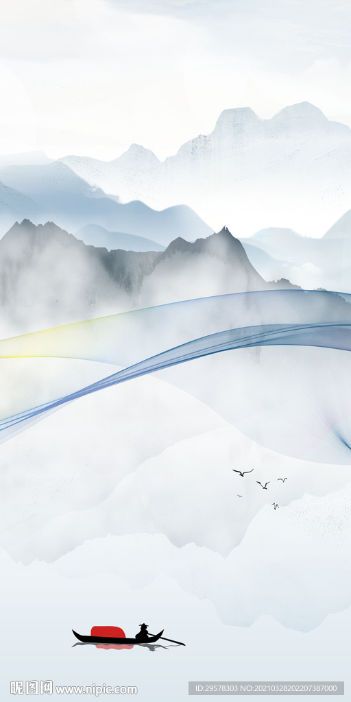 爆款玄关山水背景 TIF分层