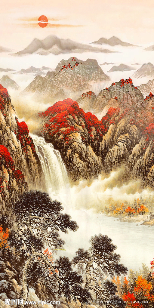 国画玄关山水背景 TIF分层