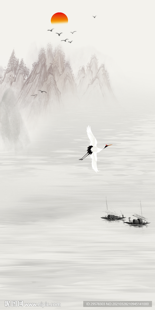 中式玄关山水背景 TIF分层