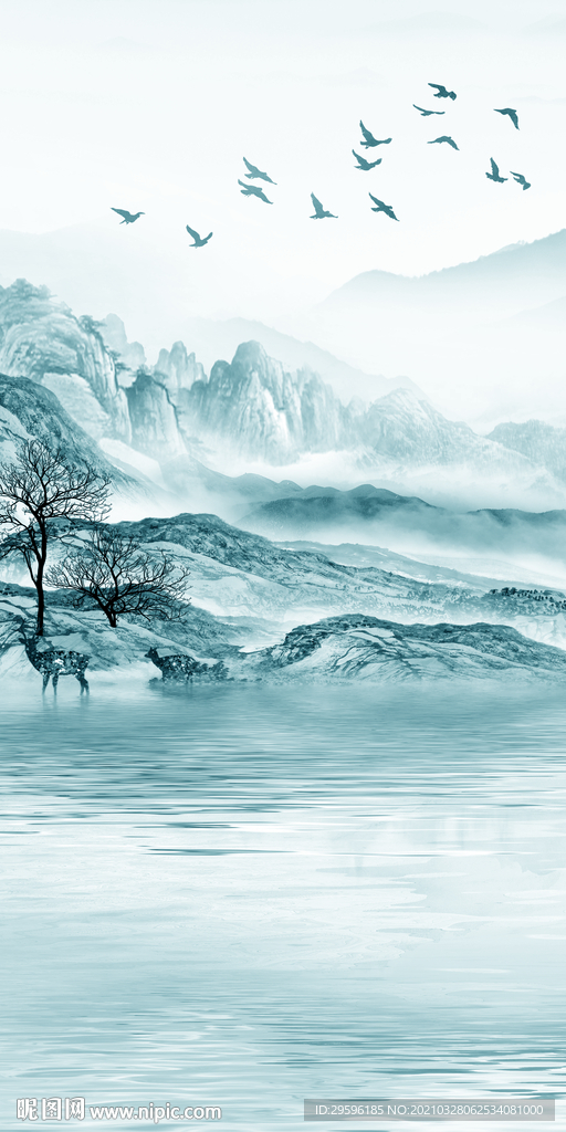 背景墙玄关画山水 TIF分层