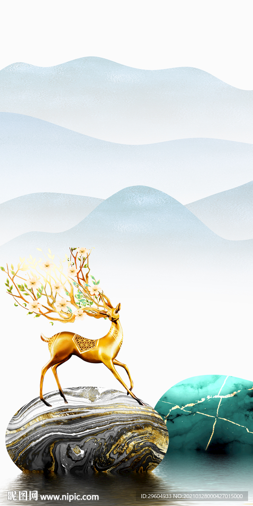 麋鹿简约山水玄关 TIF分层