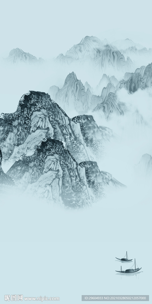 蓝色简约山水玄关 TIF分层