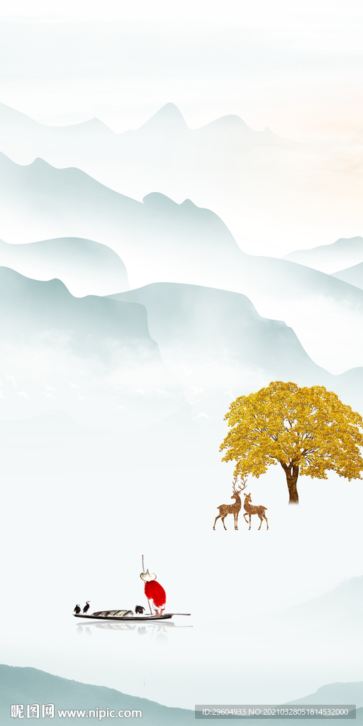 中式简约山水玄关 TIF分层