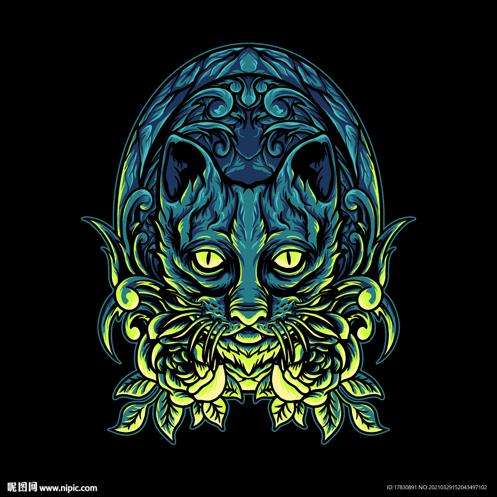 山猫森林树叶插画设计