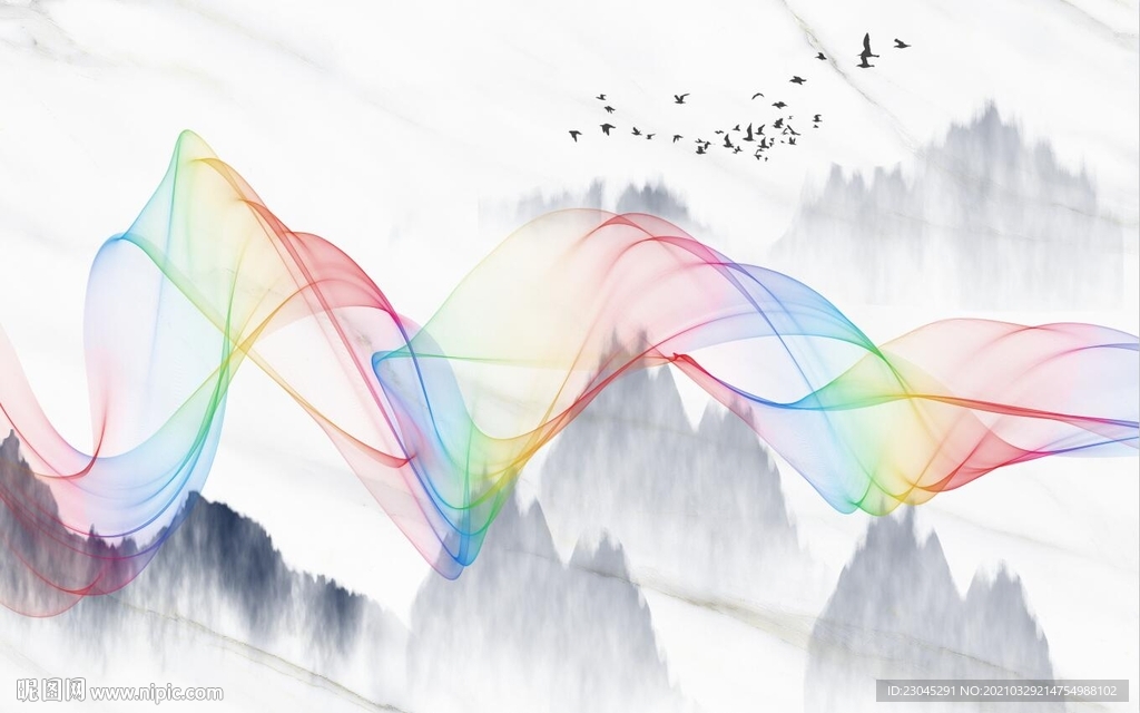 抽象山水新中式背景墙