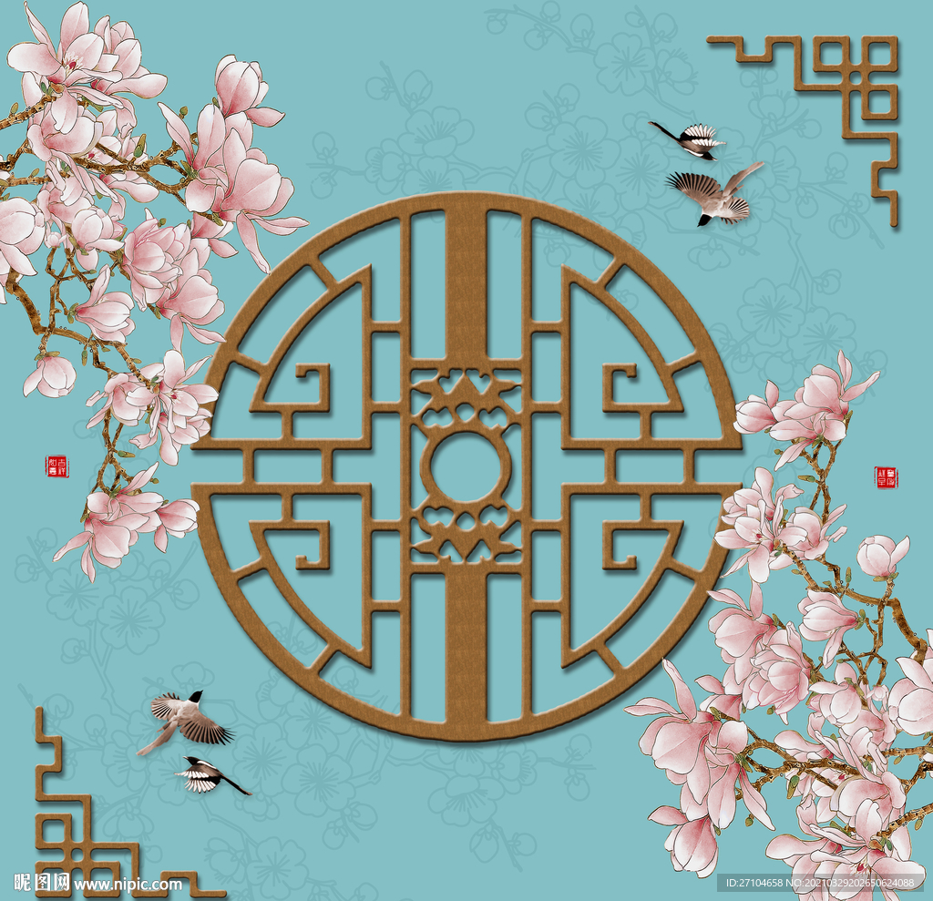 新中式玉兰花吊顶图
