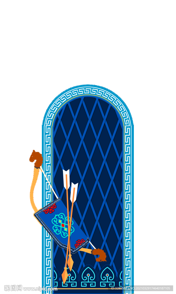蓝色蒙古族背景弓箭素材