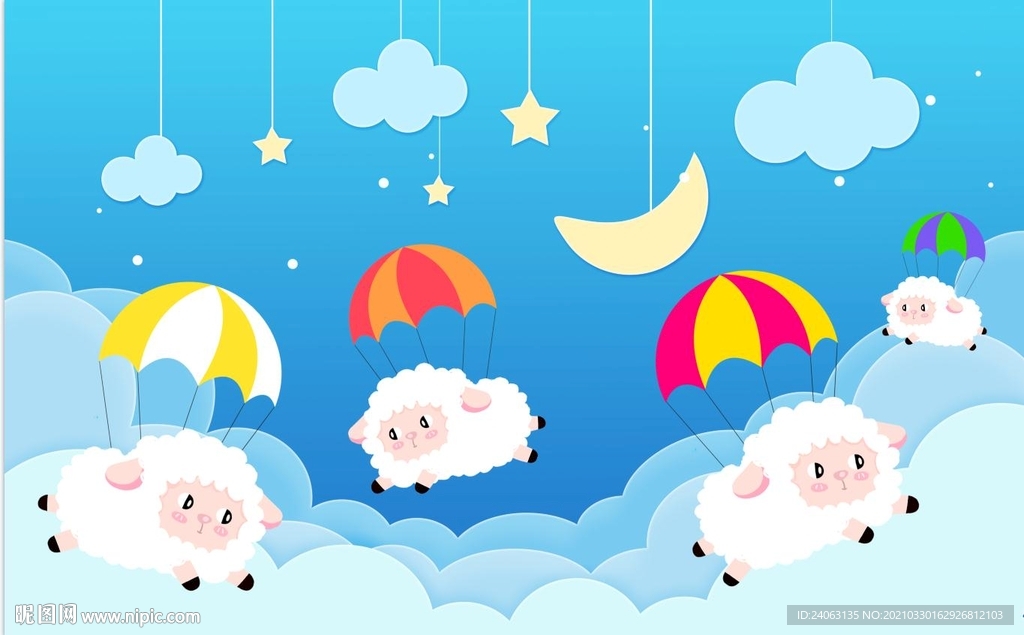 卡通呆萌绵羊儿童房间壁画