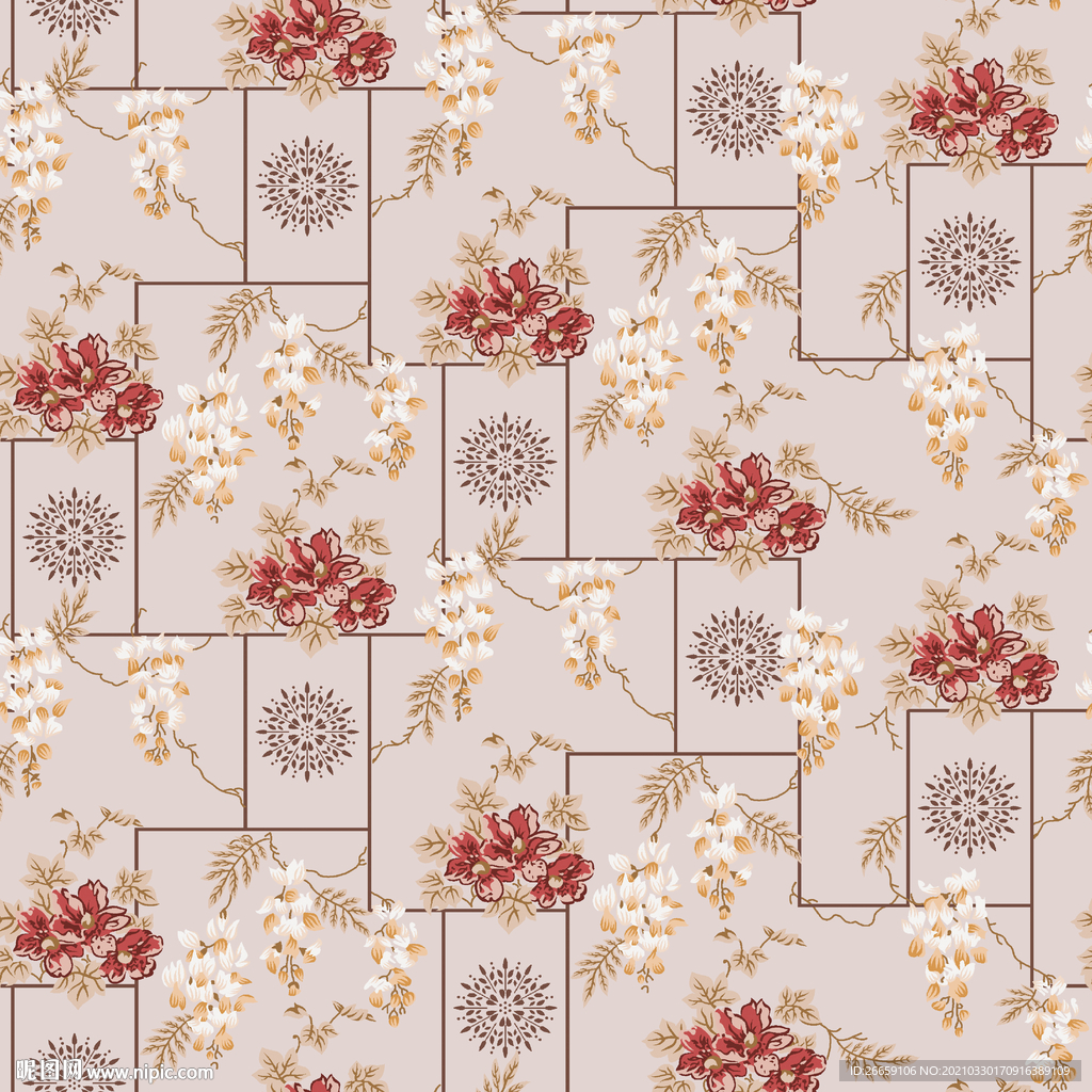 四方连续数码印花小碎花花型