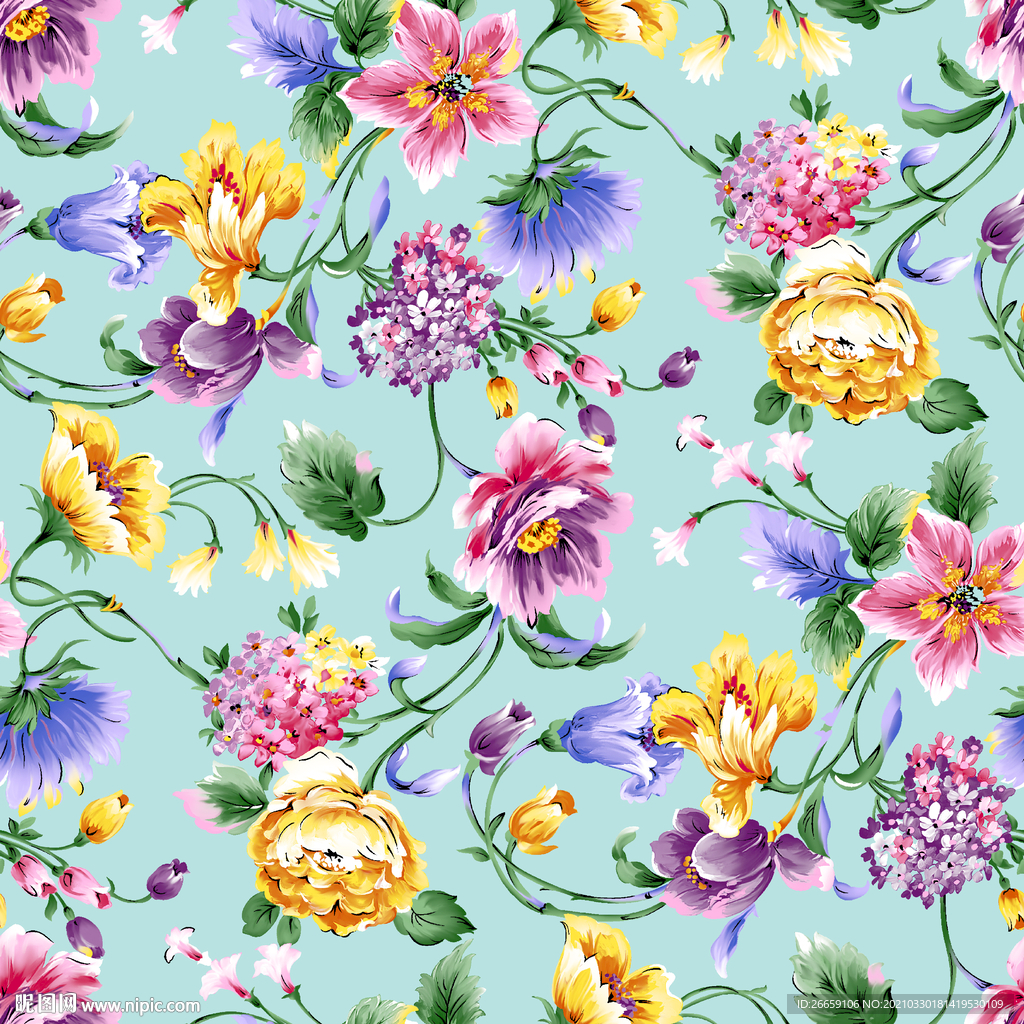 四方连续数码印花小碎花花型