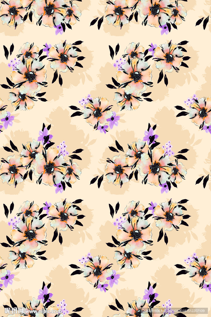 四方连续数码印花小碎花花型