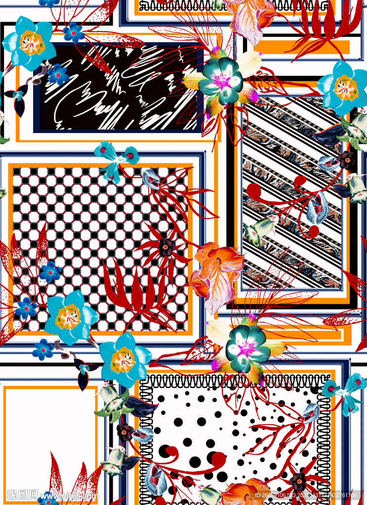 四方连续数码印花小碎花拼花花型