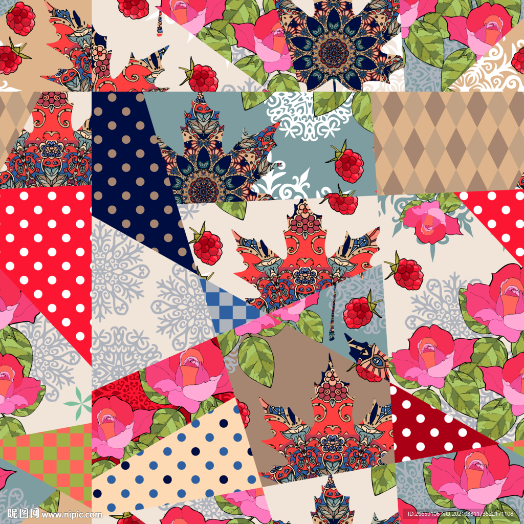 四方连续数码印花小碎花拼花花型