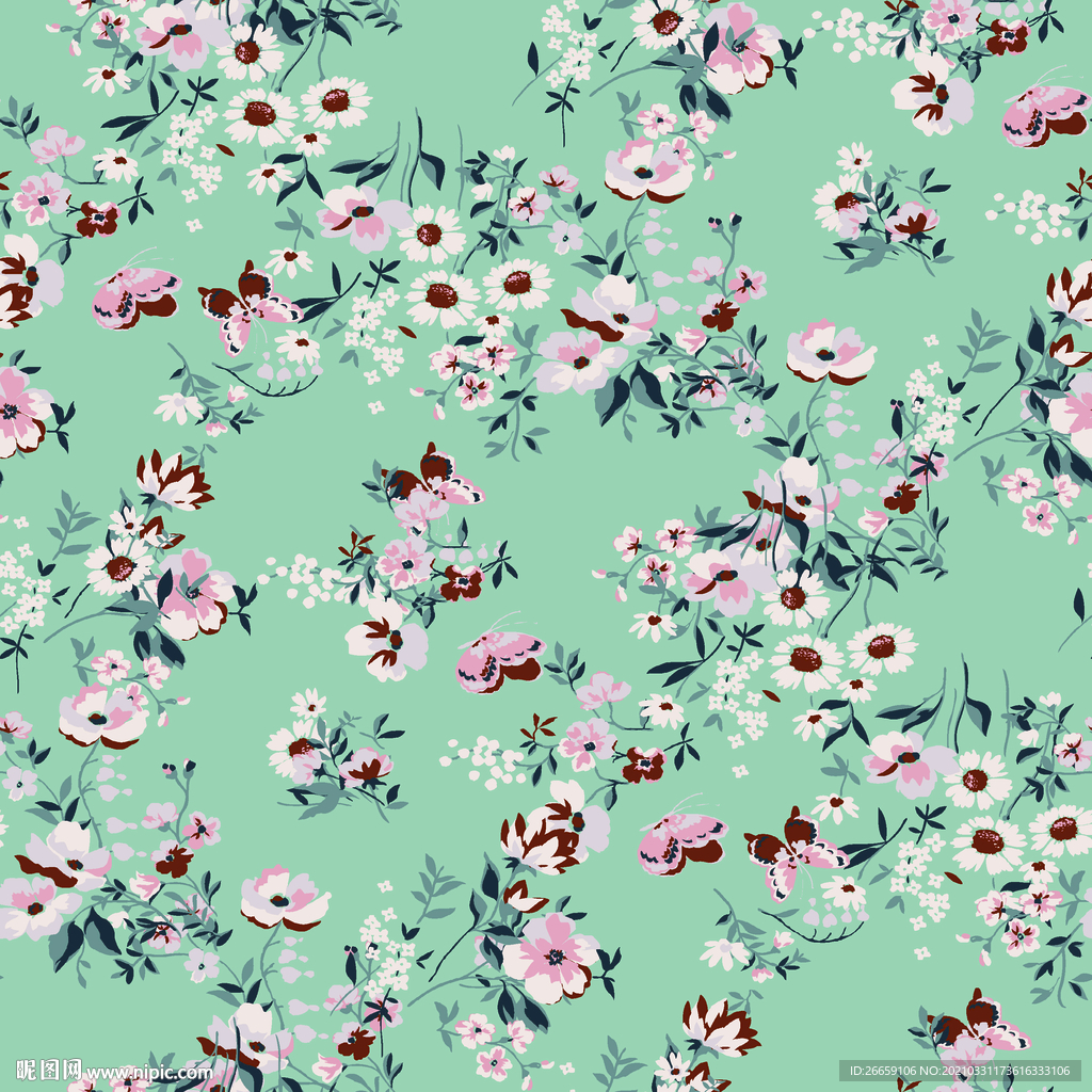 四方连续数码印花小碎花花型