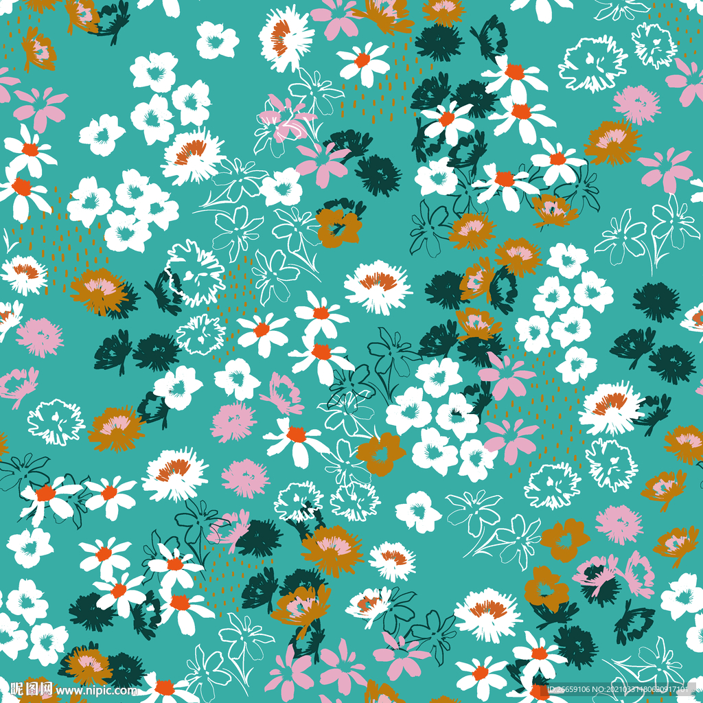 四方连续数码印花小碎花花型