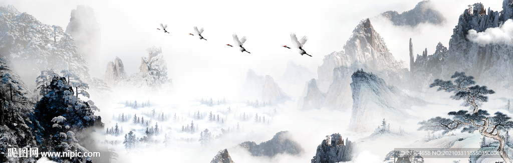 新中式云雾意境山水装饰画