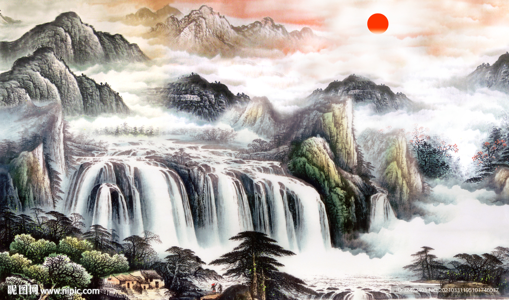 中国风山水画背景墙