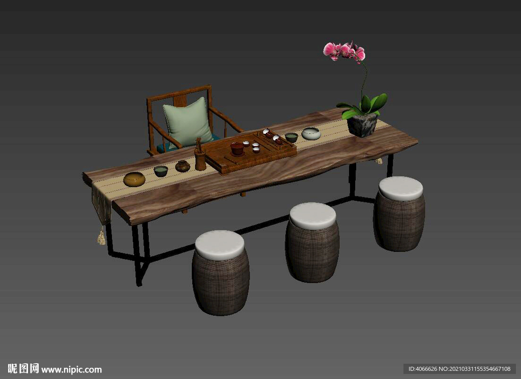 中式茶桌3d模型