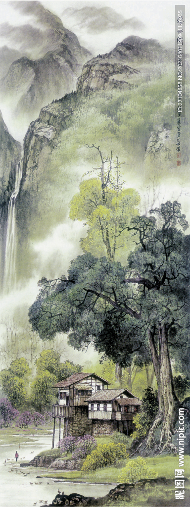 新中式竖幅山水画玄关