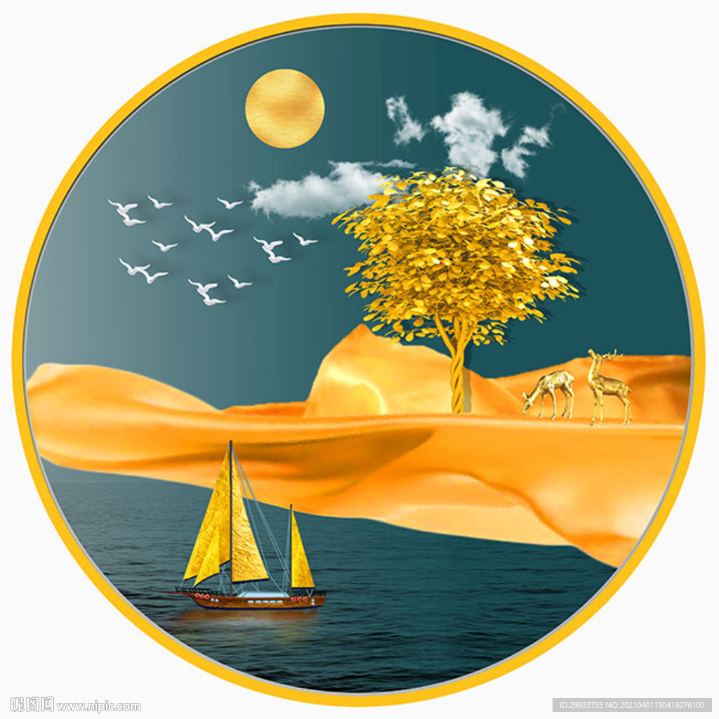 轻奢麋鹿发财树装饰画