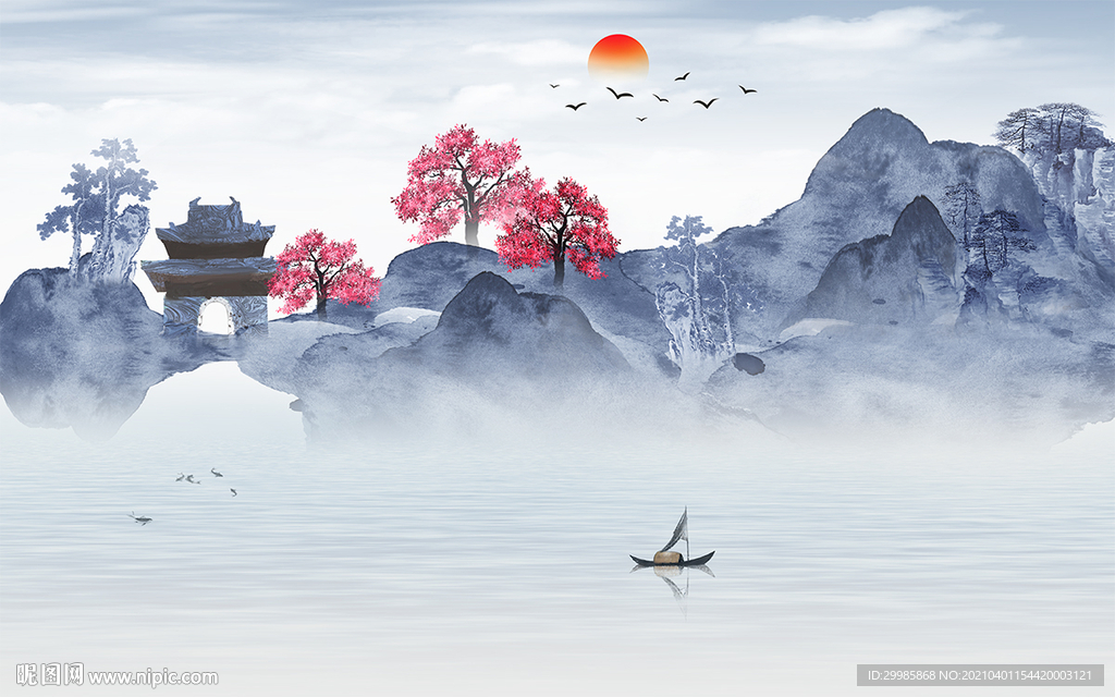 爆款山水画背景画 tif分层