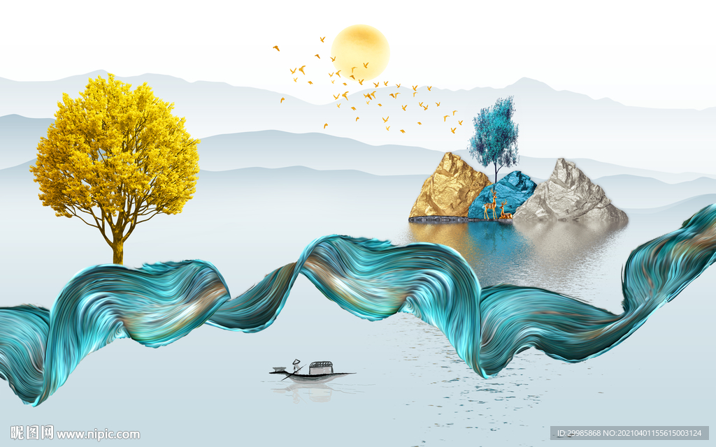 人气 山水画背景画 tif分层