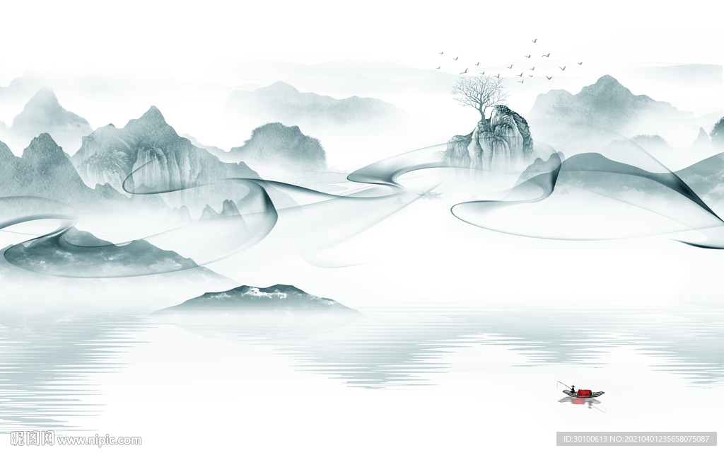 简约山水背景墙画 TIF分层