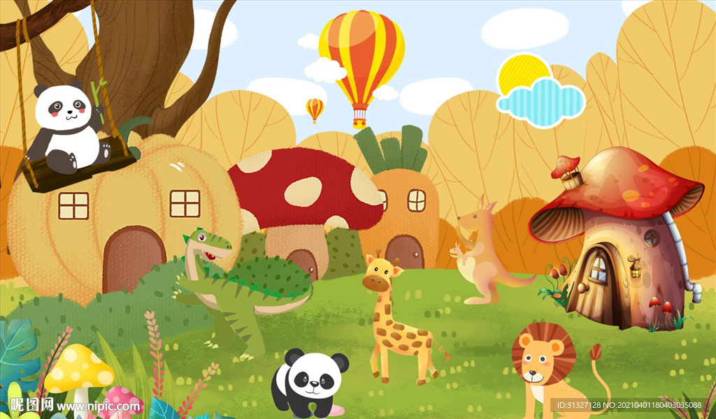 卡通动物乐园森林背景图片
