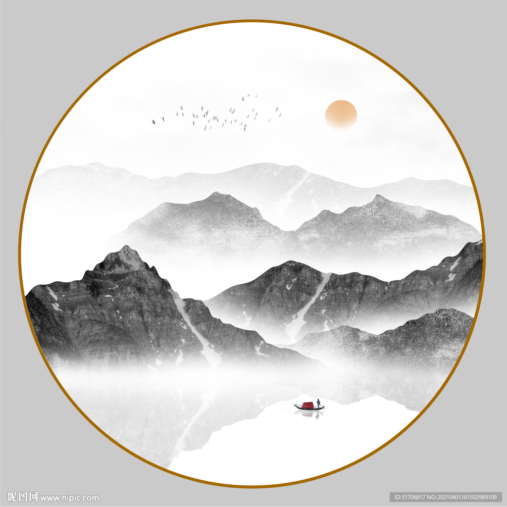 圆形山水画
