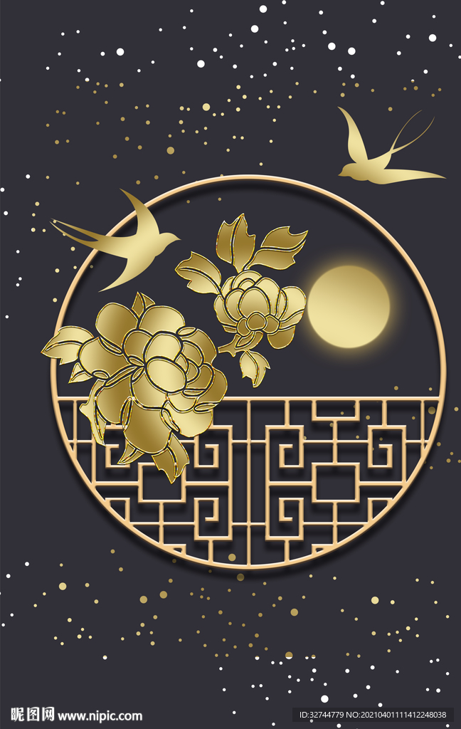 金色花鸟画