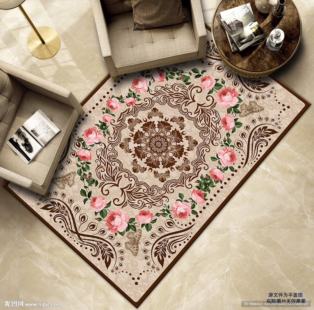 复古欧式花纹玫瑰花地垫地毯