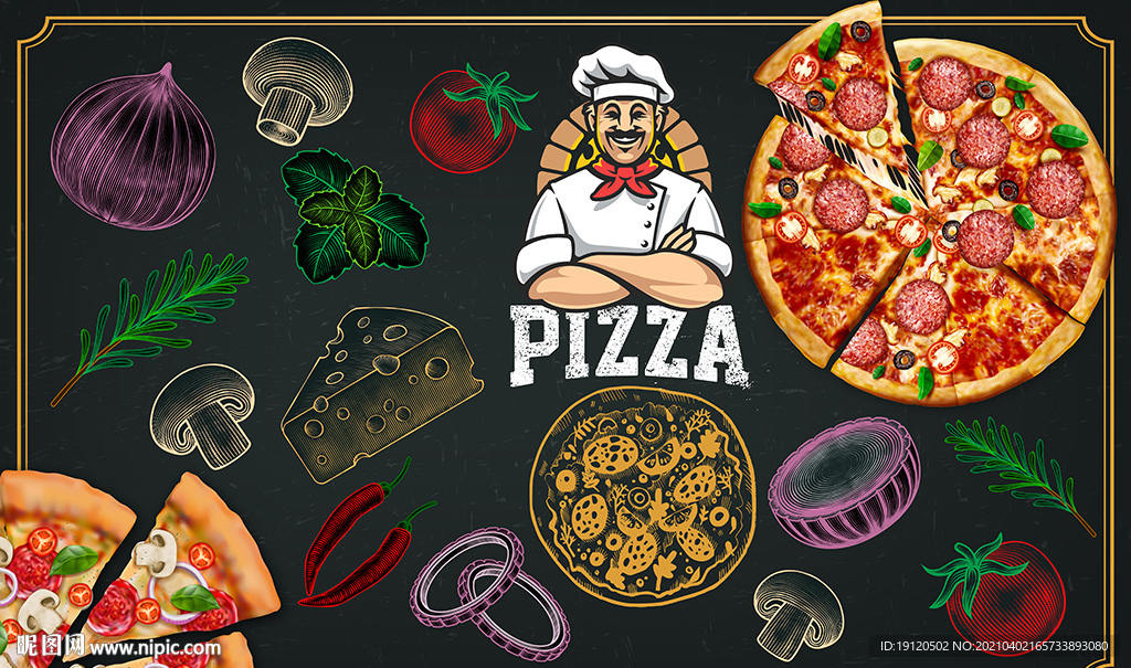 披萨店工装背景墙