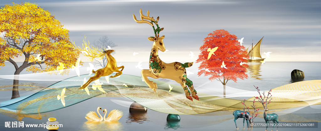 立体麋鹿装饰画
