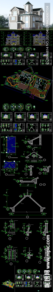 全套别墅CAD施工图 效果图
