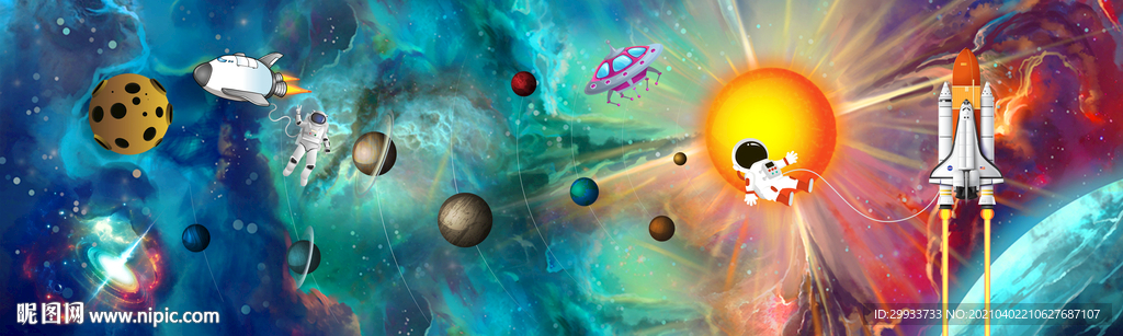 太空宇航员儿童房挂画