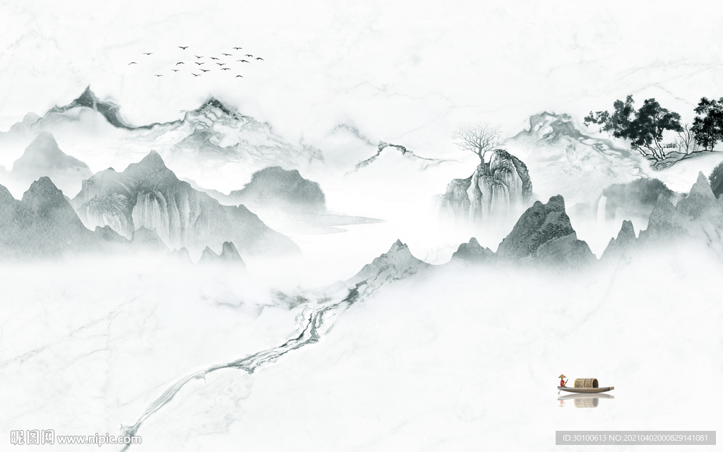 意境山水背景墙画 TIF分层