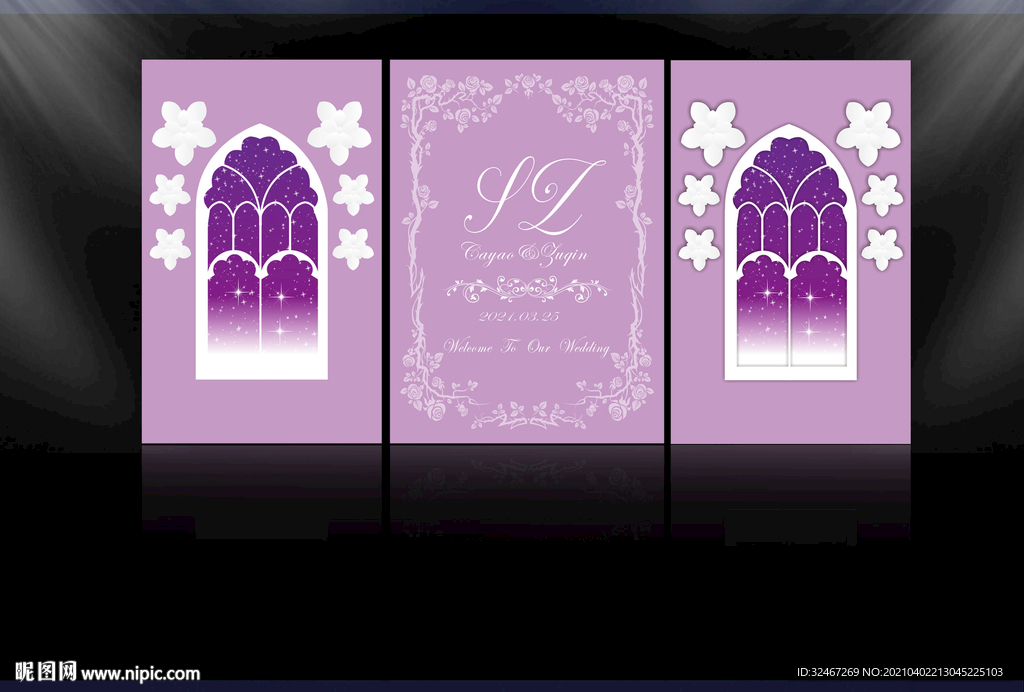 欧式拱门  紫色婚礼背景
