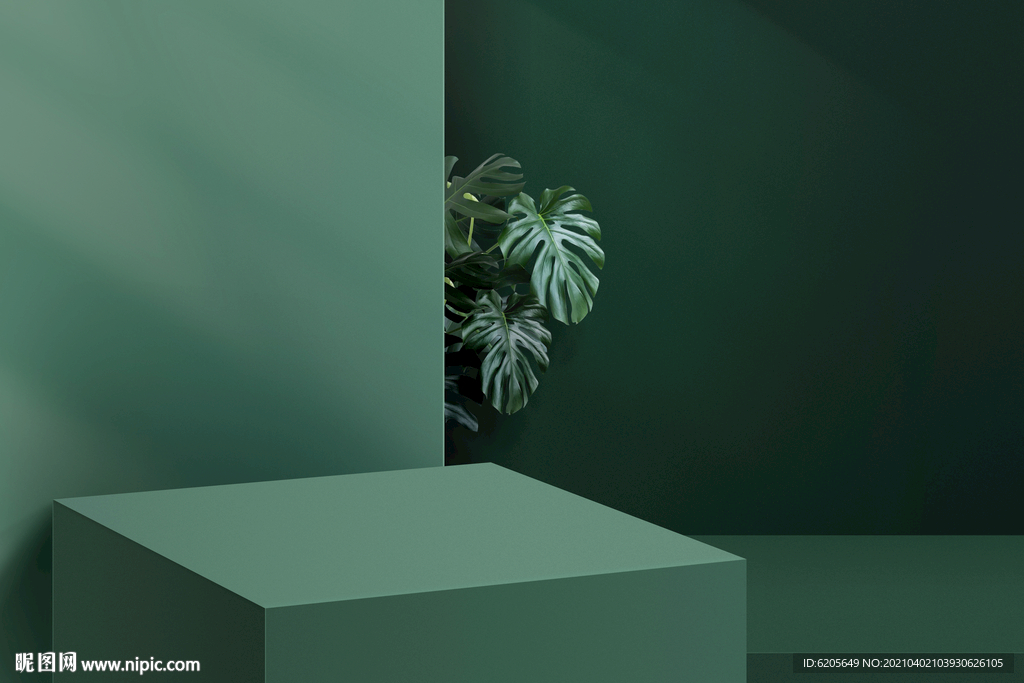 深绿色绿植光影舞台背景